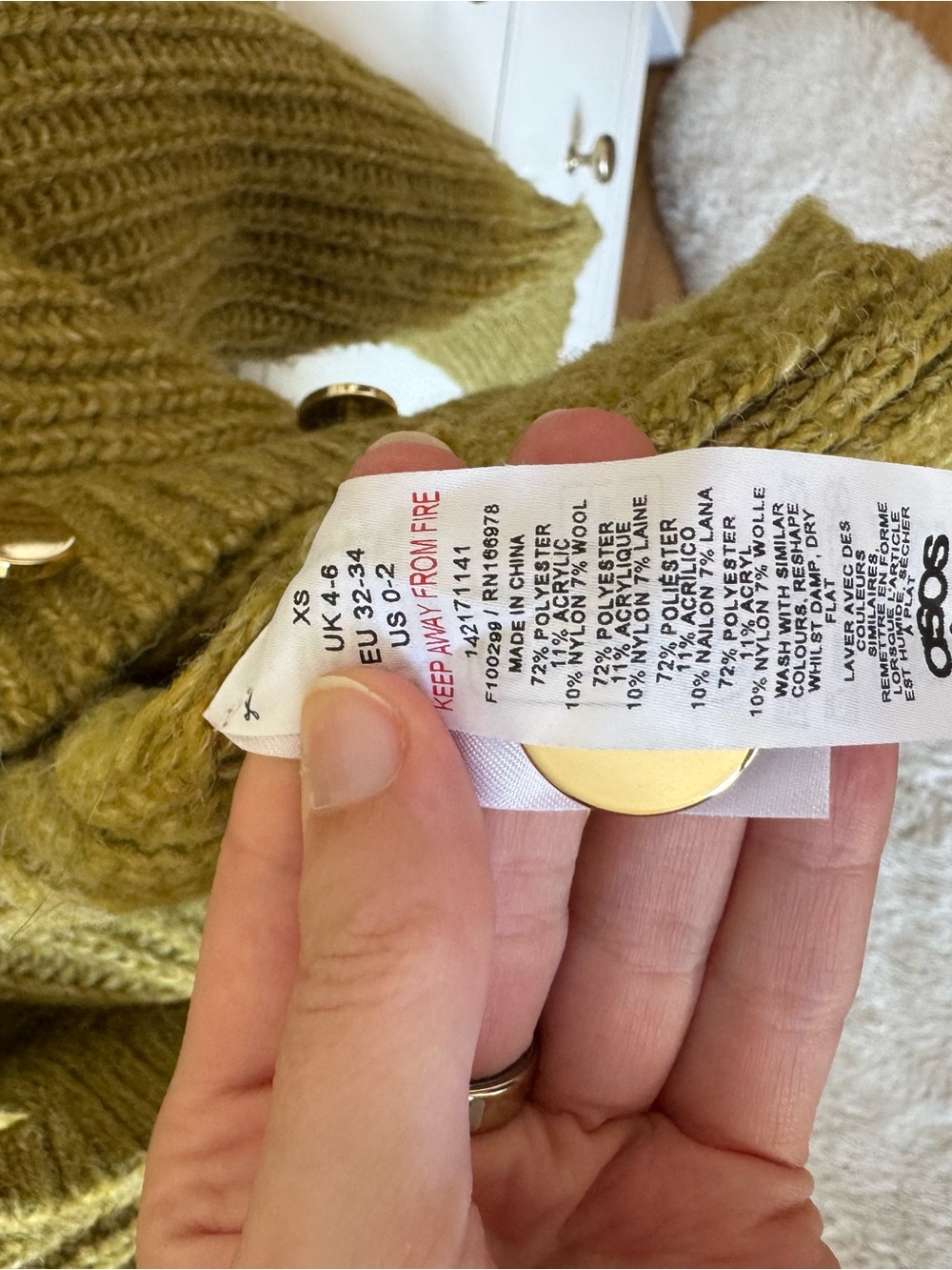 ASOS Olive Green Ribbed Button-Front Cardigan - Picture 4 of 6